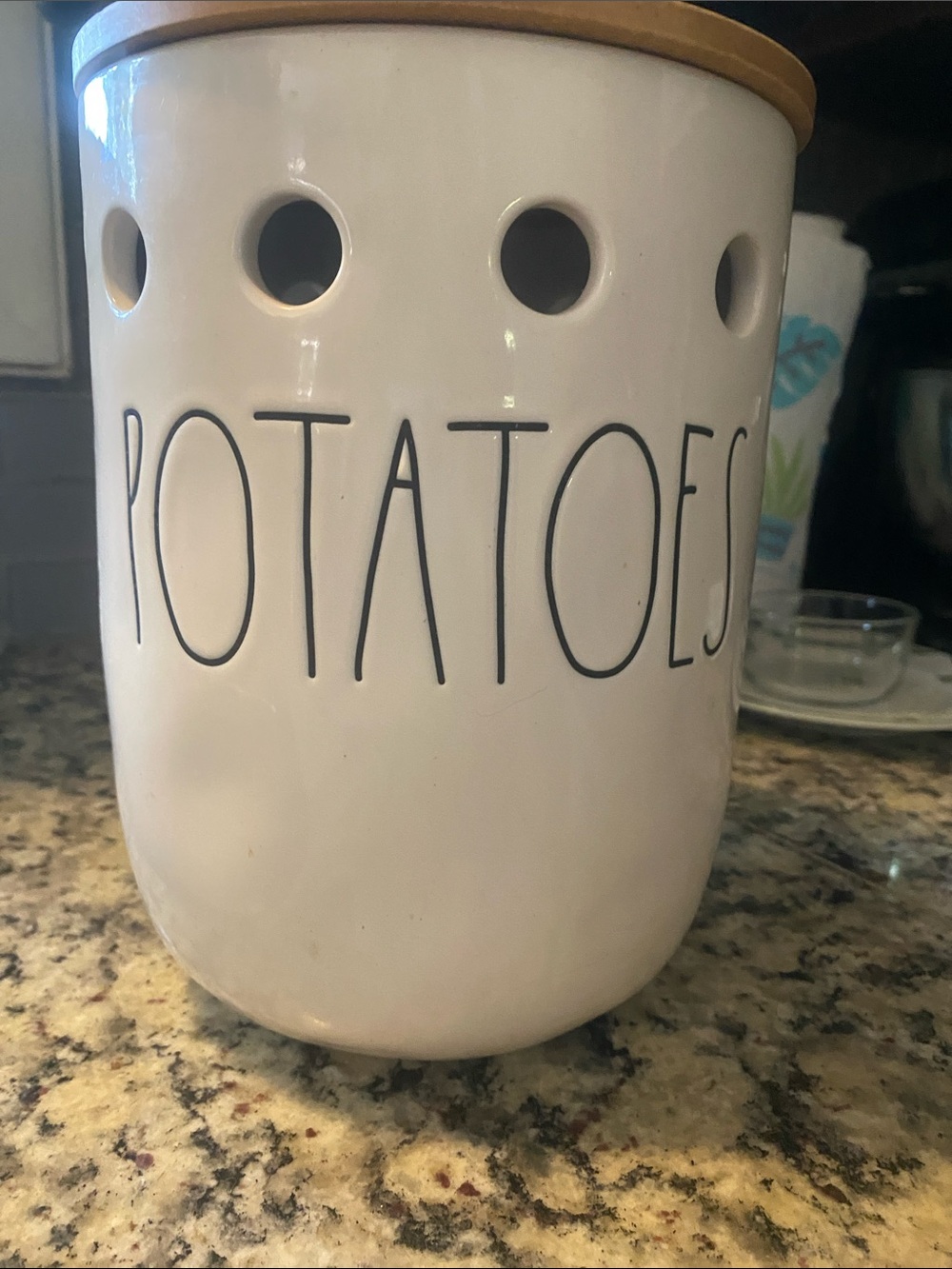 Rae Dunn Artisan collection potatoes cellar/keeper with wooden lid